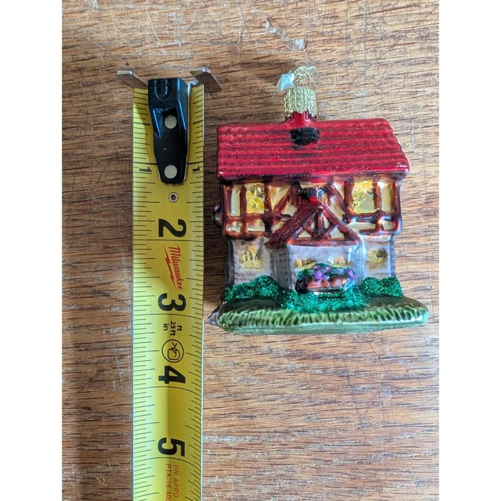 Old World Christmas Glass Ornaments Santa Claus and Tudor Cottage Set of 2